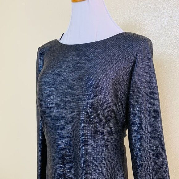 NIGHTWAY Womens Cocktail Dress Size 14 Navy Long Sleeve Jewel Neck Drape Back - Picture 3 of 11